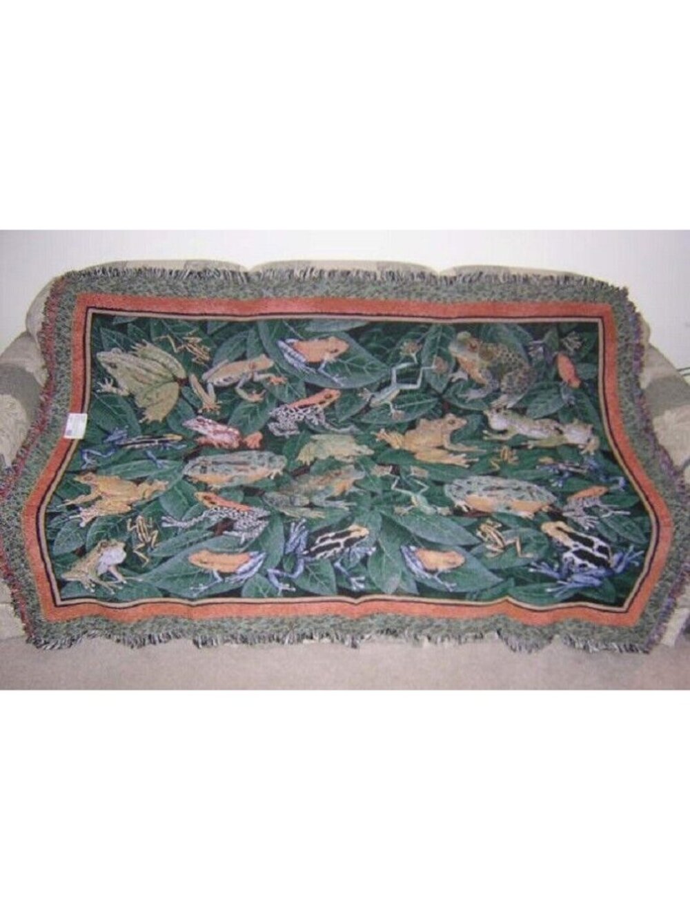 New Frog Woven Afghan Throw Blanket Leapfrog Toad Frogs Green Marsh Jump Hop NIP